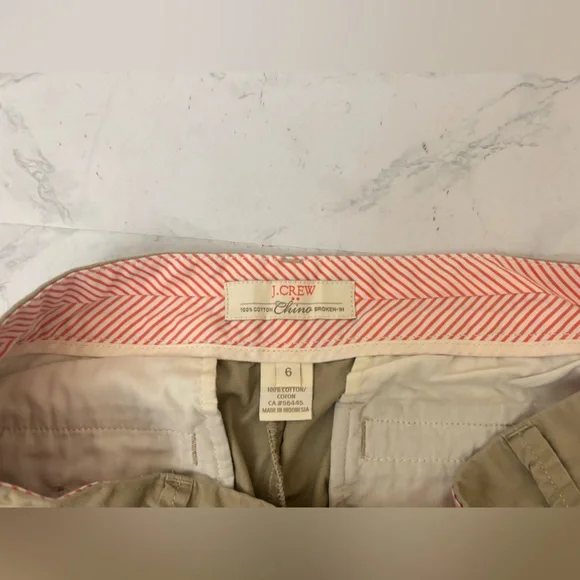 J Crew 100% Cotton Chino Shorts Size 6 Tan Broken In Khaki Pockets Zip​ - Picture 3 of 3